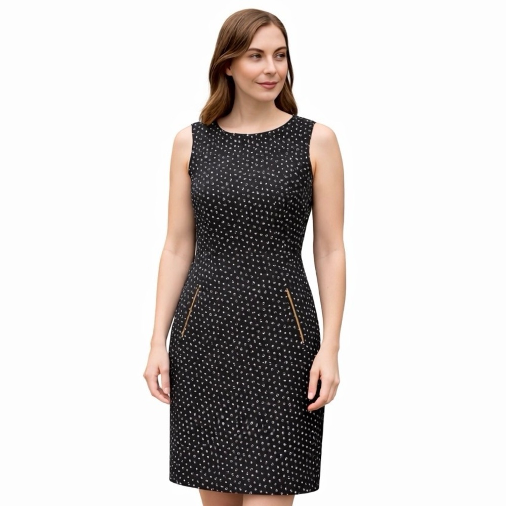 Liz Claiborne Dress 12 Black White Sleeveless Sheath Work Career Classic - Picture 1 of 7